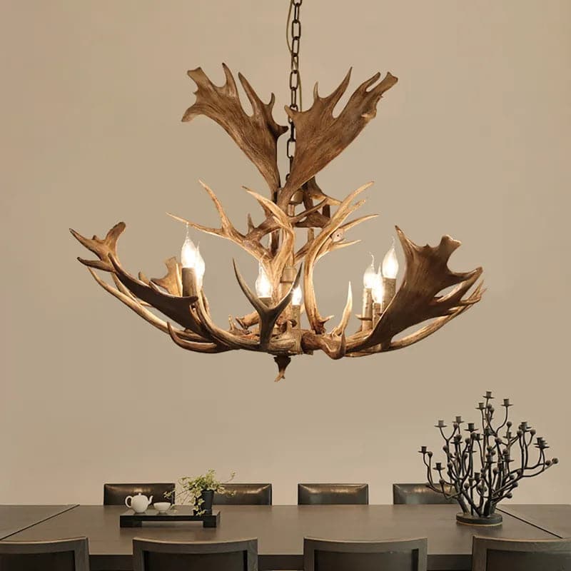 Antler 43" Wide Rustic Cascade Antler Chandelier 8 Candle Lights