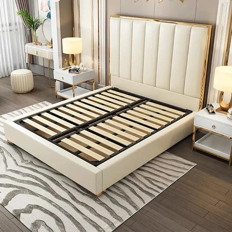 Leather Upholstered Bed White Platform Bed with Headboard, Cal King