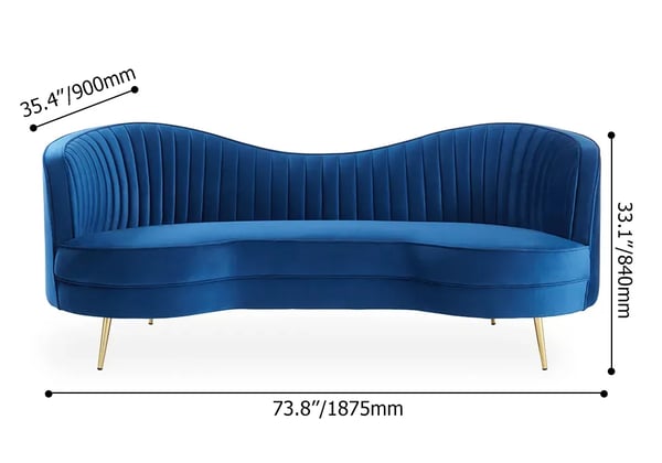 Luxury 72" Vertical Channel Tufted Curved Performance Velvet Sofa in Blue