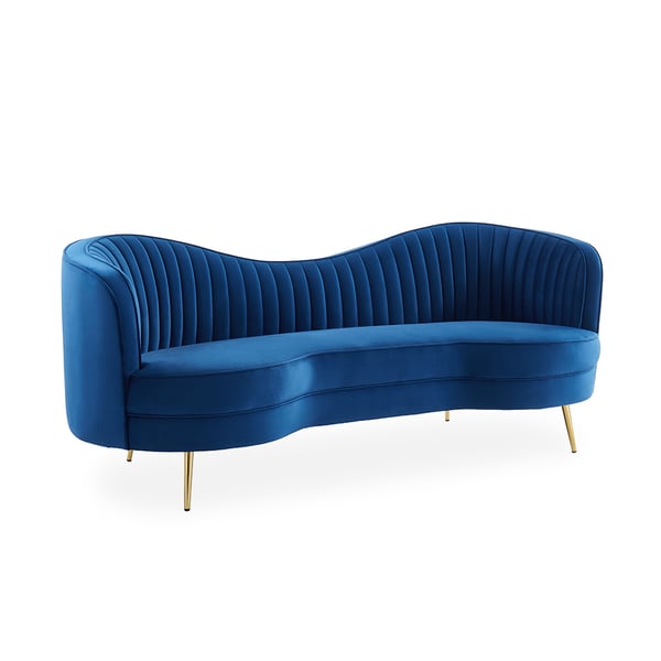 Luxury 72" Vertical Channel Tufted Curved Performance Velvet Sofa in Blue