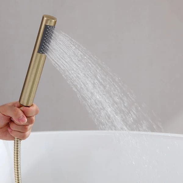 Freestanding Single Handle Tub Filler Faucet with Handshower Brass Brushed Gold