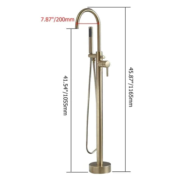 Freestanding Single Handle Tub Filler Faucet with Handshower Brass Brushed Gold