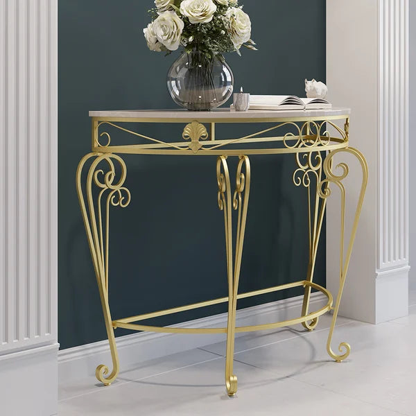 French Country Metal Console Table Classical Gold Frame Entryway Table