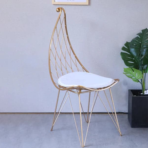 Glam Metal Dining Chair Hollow with PU Leather Cushion in Gold Finish Chair