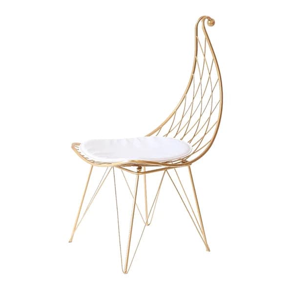 Glam Metal Dining Chair Hollow with PU Leather Cushion in Gold Finish Chair