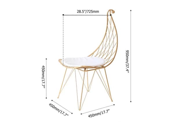 Glam Metal Dining Chair Hollow with PU Leather Cushion in Gold Finish Chair