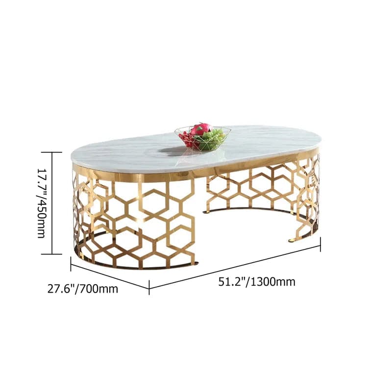 Glam Oval Coffee Table Marble Top with Stainless Steel Frame