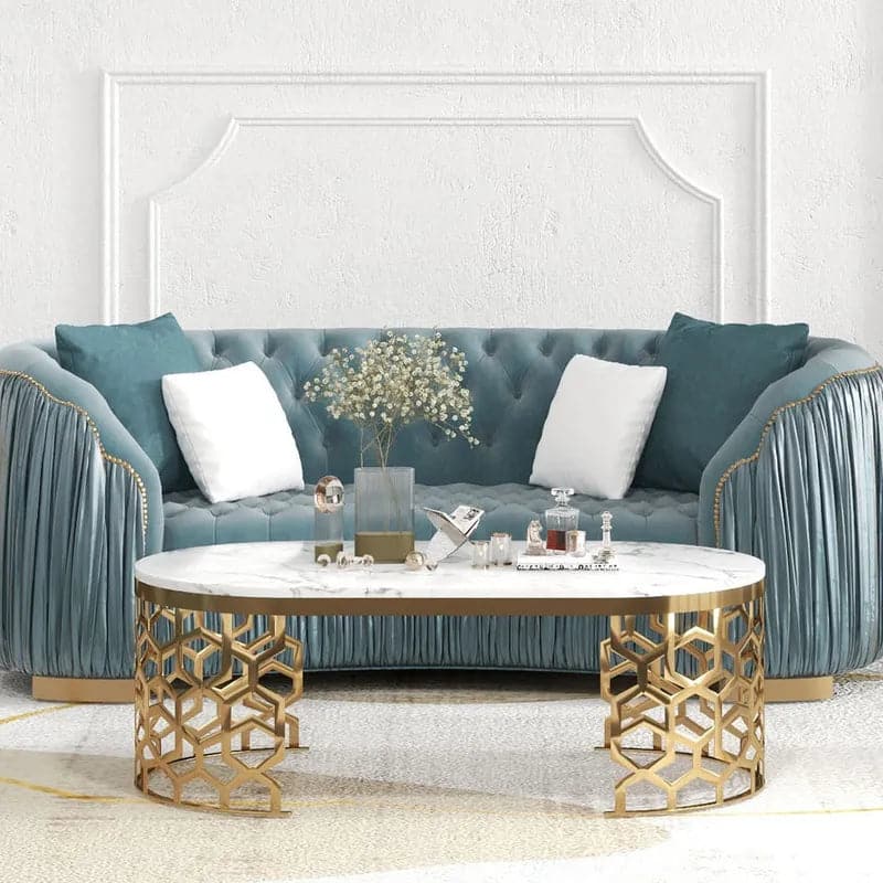 Glam Oval Coffee Table Marble Top with Stainless Steel Frame