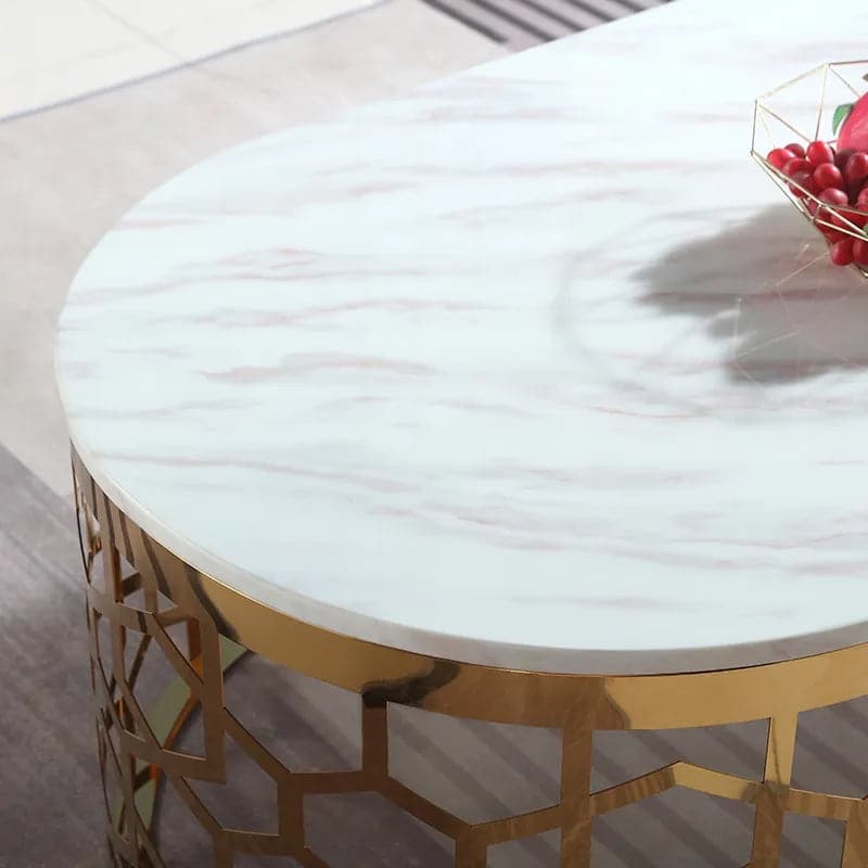 Glam Oval Coffee Table Marble Top with Stainless Steel Frame