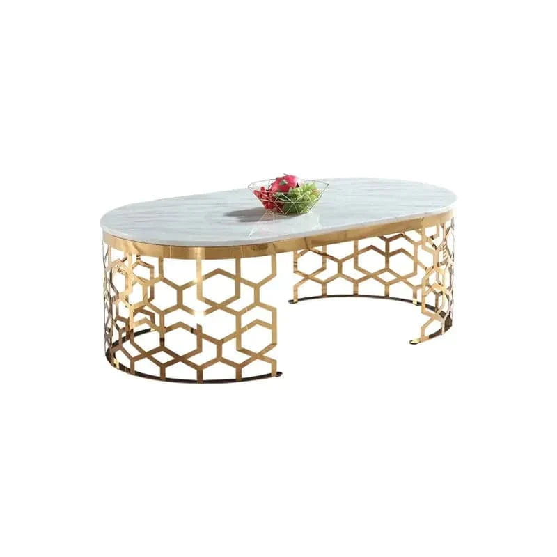 Glam Oval Coffee Table Marble Top with Stainless Steel Frame