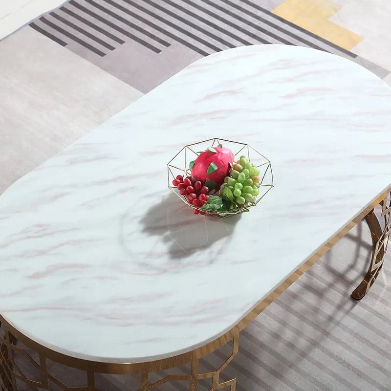 Glam Oval Coffee Table Marble Top with Stainless Steel Frame