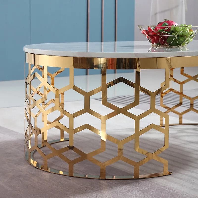 Glam Oval Coffee Table Marble Top with Stainless Steel Frame