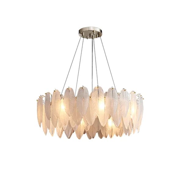 Glassi Modern Round 6-Light Tiered Frosted Feathers Glass Chandelier