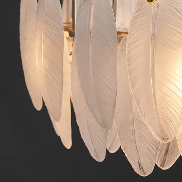 Glassi Modern Round 6-Light Tiered Frosted Feathers Glass Chandelier