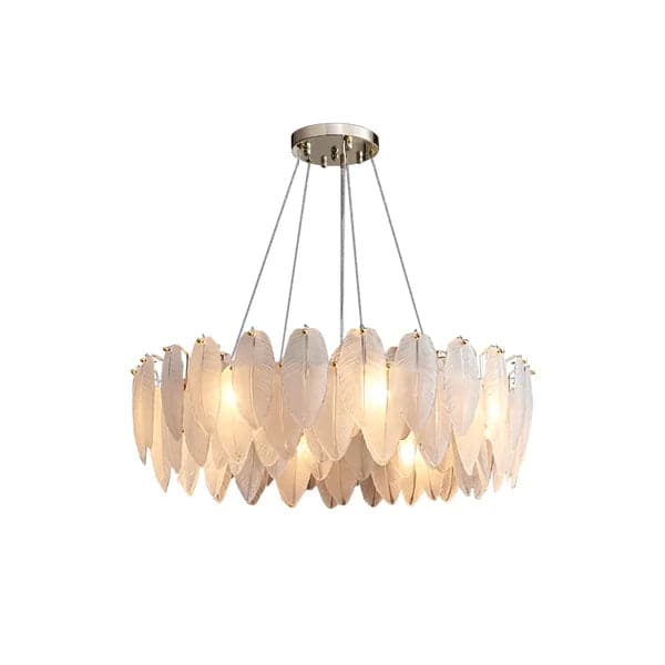 Glassi Modern Round 6-Light Tiered Frosted Feathers Glass Chandelier