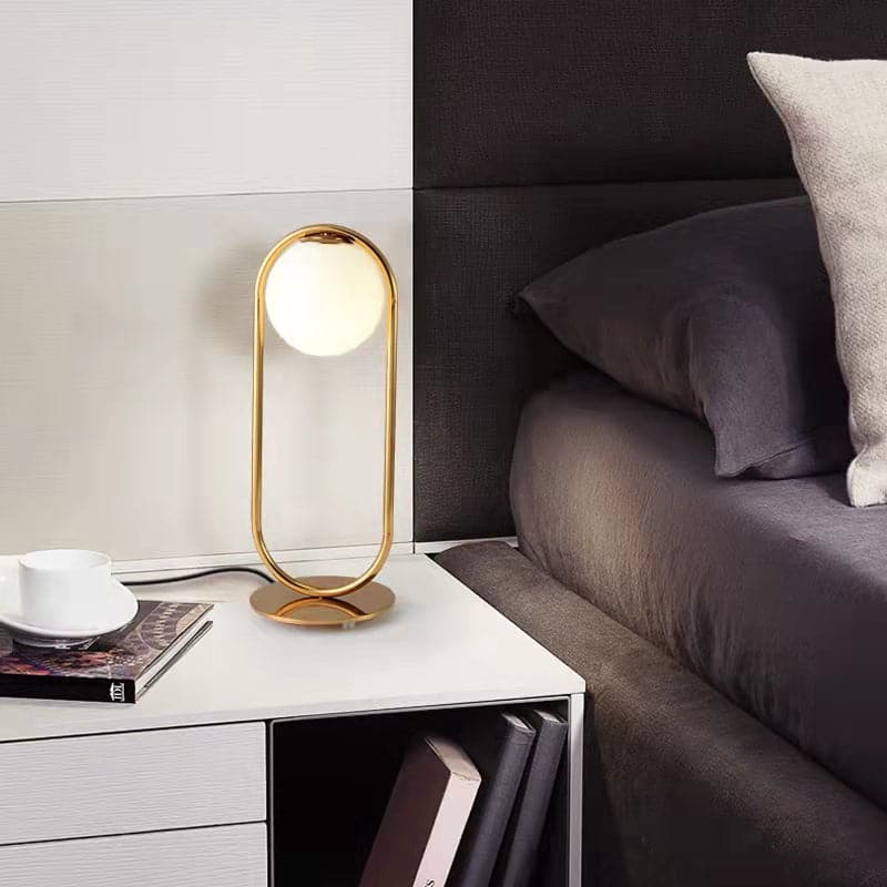 Global Gold Metal White Glass Globe Table Lamp LED for Bedroom