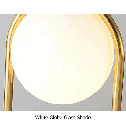 Global Gold Metal White Glass Globe Table Lamp LED for Bedroom