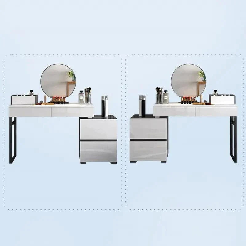 Glossy Black & White Extendable Makeup Vanity Dressing Table with Mirror & Side Cabinet