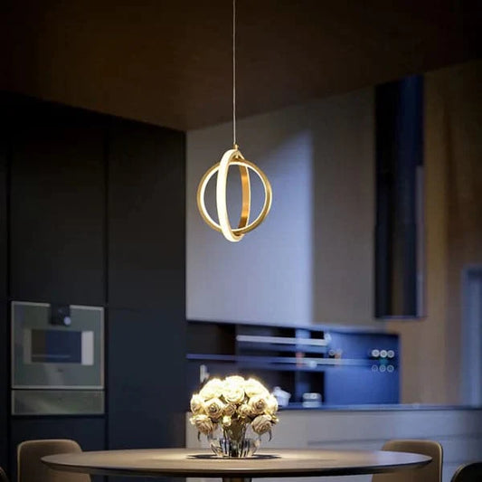 Gold Geometric Pendant Light 2-Ring LED Hanging Light in Brass