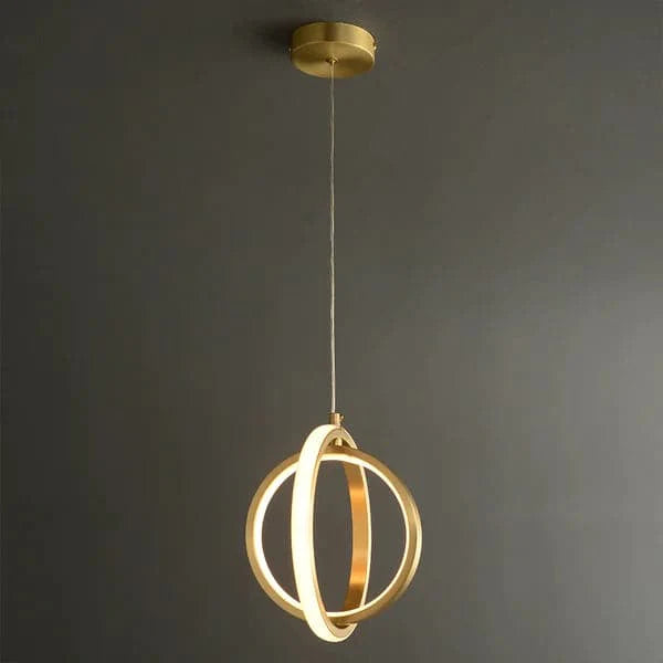 Gold Geometric Pendant Light 2-Ring LED Hanging Light in Brass