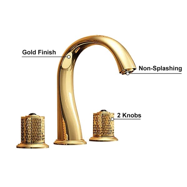 Gold Modern Bathroom Widespread Sink Faucet Double Handle Brass