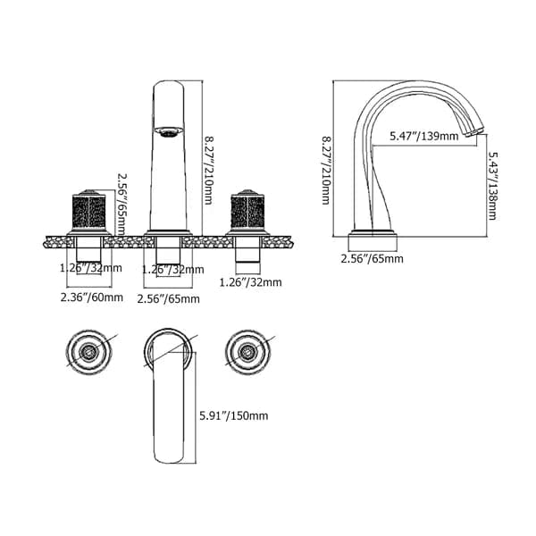 Gold Modern Bathroom Widespread Sink Faucet Double Handle Brass