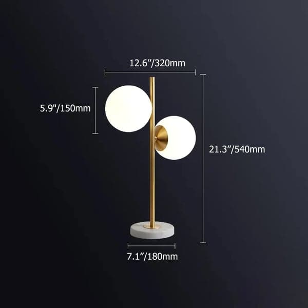 Gold Modern LED Globe Table Lamp 2 Light White Glass Shade Marble Base