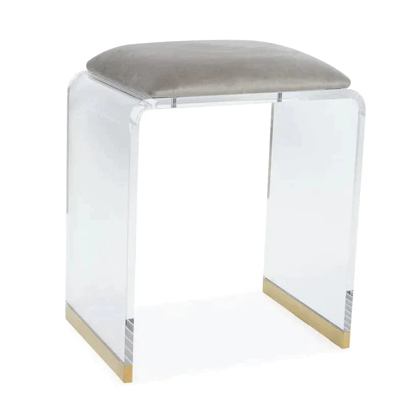 Gray Acrylic Ottoman Vanity Stool Clear and Gold-Large