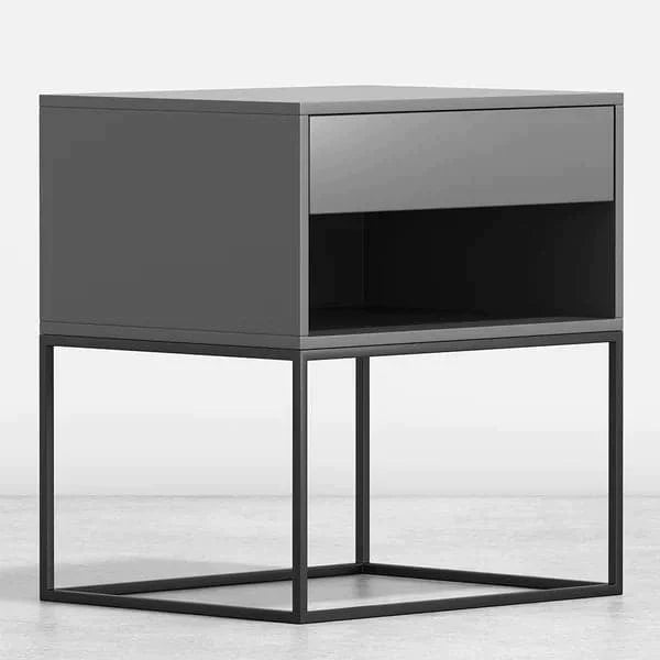 Gray Bedroom Nightstand with Drawer Bedside Table Metal Base