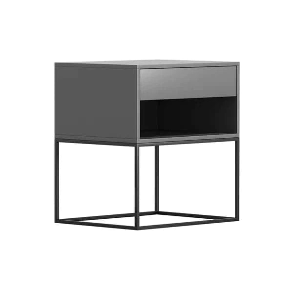 Gray Bedroom Nightstand with Drawer Bedside Table Metal Base