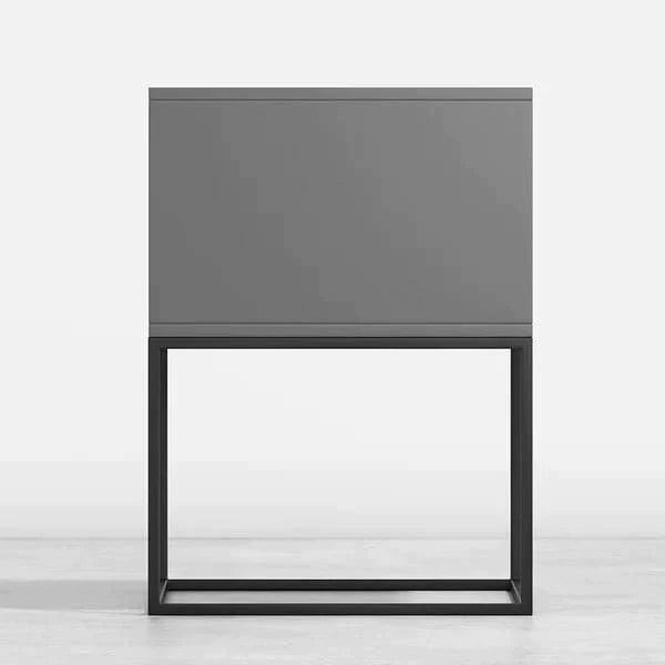 Gray Bedroom Nightstand with Drawer Bedside Table Metal Base