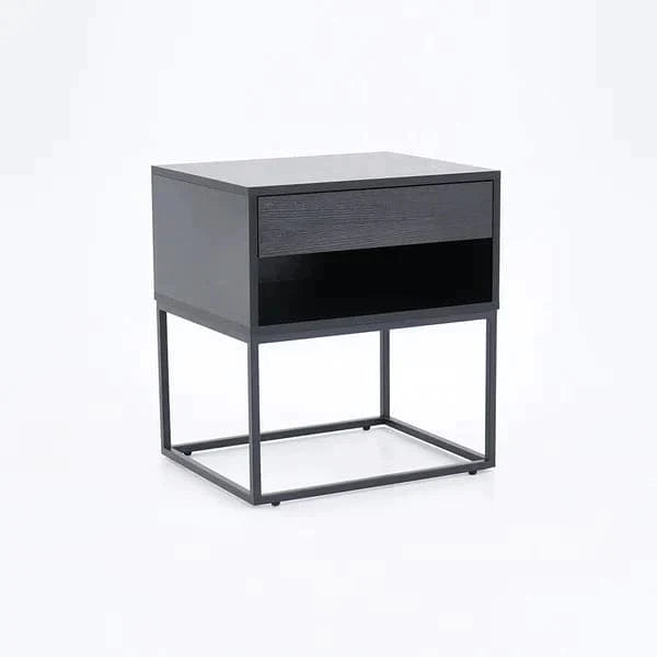 Gray Bedroom Nightstand with Drawer Bedside Table Metal Base