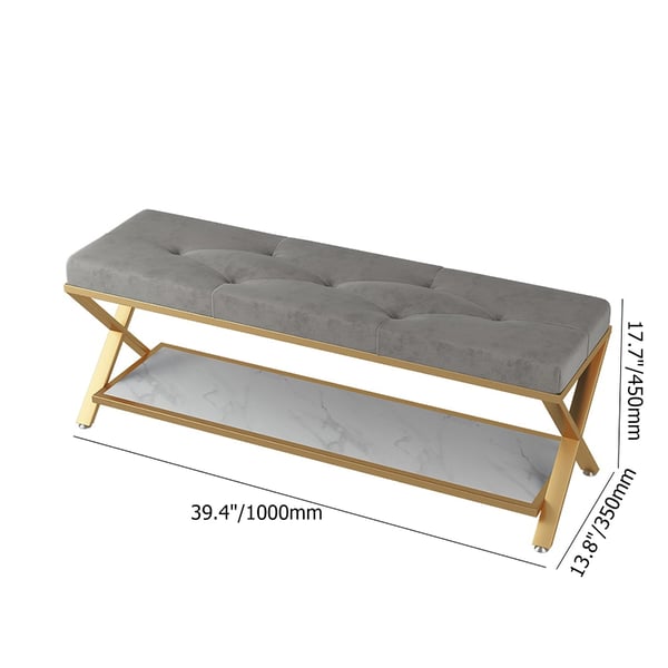 Gray Entryway Bench with Storage Bed Bench Velvet Upholstered with X-Shaped Base