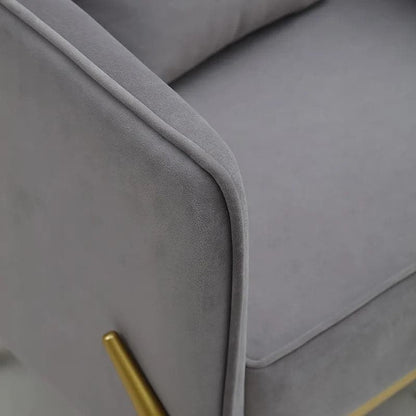 Gray Velvet Accent Chair Modern Upholstered Arm Chair with Gold Legs Pillow Included