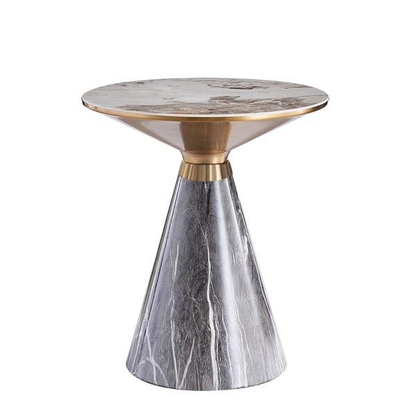 Gray & Gold Hourglass-Shape End Table with Sintered Stone Top & Stainless Steel Base