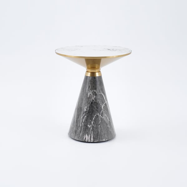 Gray & Gold Hourglass-Shape End Table with Sintered Stone Top & Stainless Steel Base