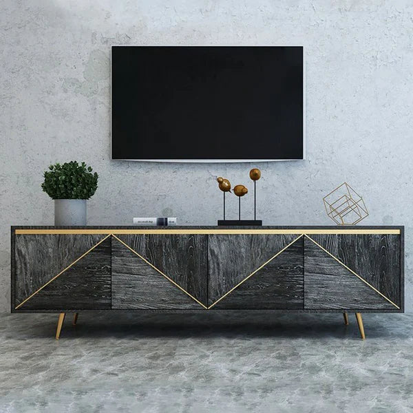 Gray and Gold Modern TV Stand with 4 Doors for TVs up to 75"