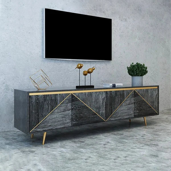 Gray and Gold Modern TV Stand with 4 Doors for TVs up to 75"