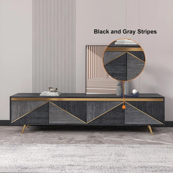 Gray and Gold Modern TV Stand with 4 Doors for TVs up to 75"