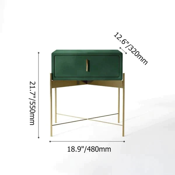 Green Bedroom Nightstand with Drawer Velvet Upholstered and Stainless Steel Base