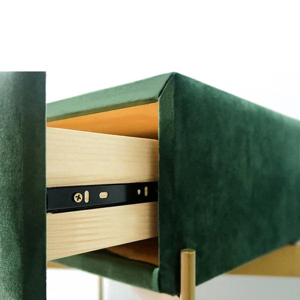 Green Bedroom Nightstand with Drawer Velvet Upholstered and Stainless Steel Base