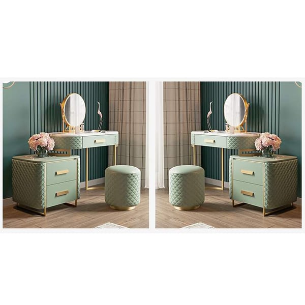 Green Makeup Vanity Set Expandable Dressing Table with Cabinet Mirror & Stool Included