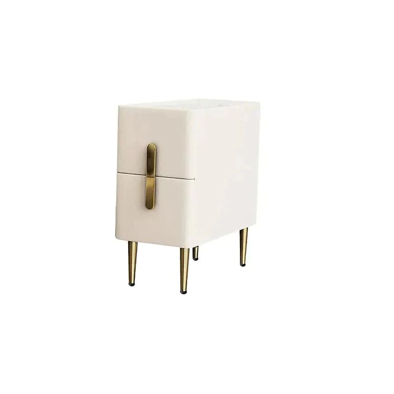 Beige Nightstand Bedside Table with 2 Drawers in Gold Legs, Minimalist