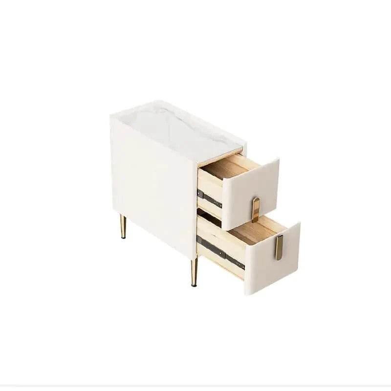 Beige Nightstand Bedside Table with 2 Drawers in Gold Legs, Minimalist