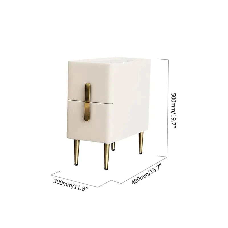 Beige Nightstand Bedside Table with 2 Drawers in Gold Legs, Minimalist