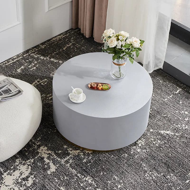 Industrial 31.5" Coffee Table Round Cement-Like in Light Gray