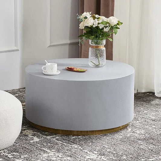 Industrial 31.5" Coffee Table Round Cement-Like in Light Gray