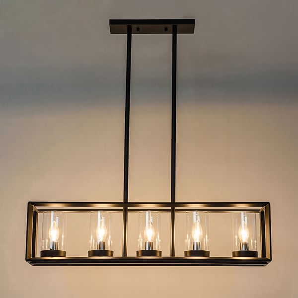 Industrial Black Metal Frame 5-Light Kitchen Island Linear Pendant Light