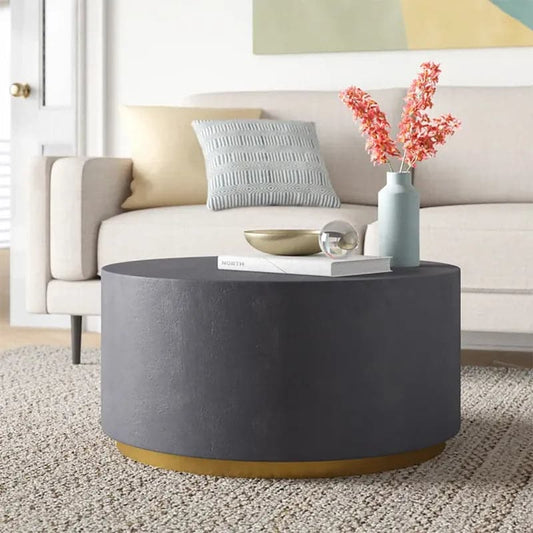 Industrial Coffee Table Round Cement-Like Coffee Table in Deep Gray