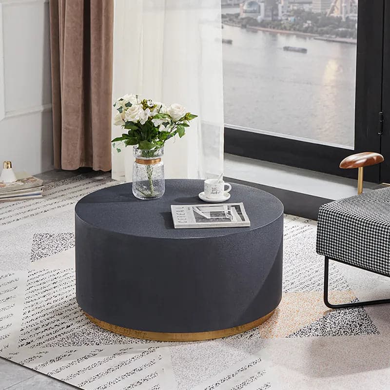 Industrial Coffee Table Round Cement-Like Coffee Table in Deep Gray